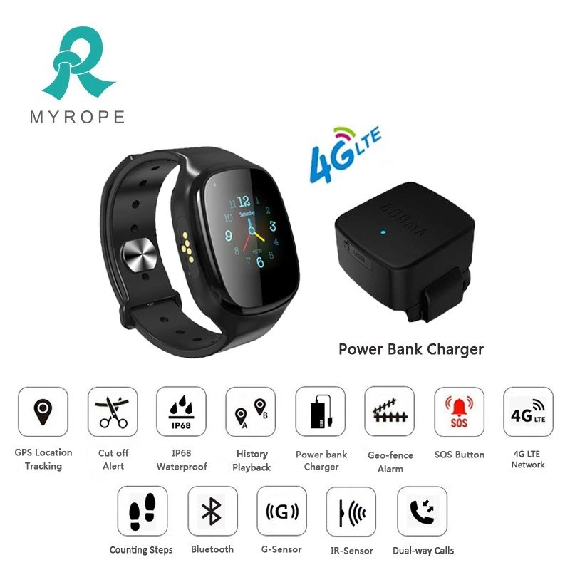 Anti-Cut Powerbank Charging Offender Mangement 4G Smart Watch GPS Tracker