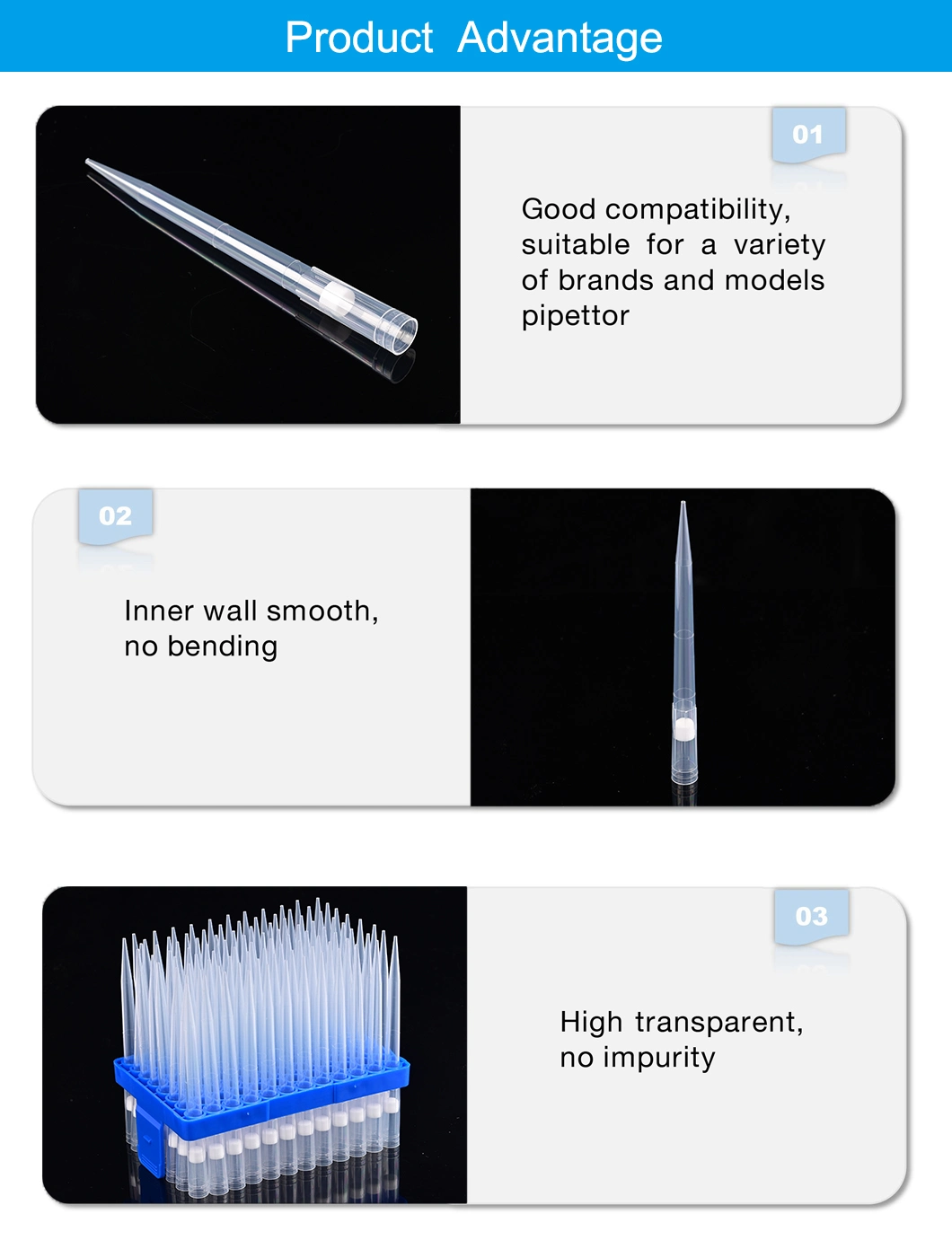 High Quality Disposable Autoclaving Sterile Universal Plastic Laboratory Supplies Extended Length Racked Pipette Tips with Filter 10UL